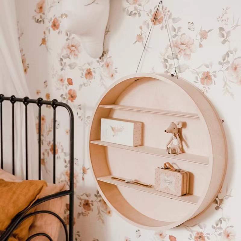 Wall Hanging Background Wall Decoration Toy Sorting Circular  Hanging Wooden Shelf Wall Multi-layer Storage Rack