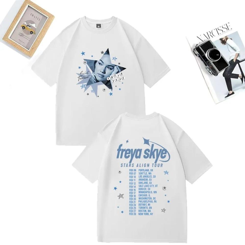 Freya Skye Stars Align World Tour Double Sided Oversized T-Shirt Pop Singer Casual Gray Unisex T-shirts