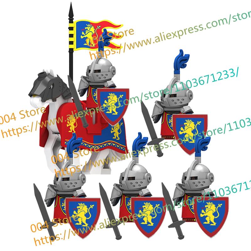 N501U-504U Medieval Castle Knight Building Blocks Figures Four Side UV Printing King Warhorse Weapons Accessories Toys Kid Gifts