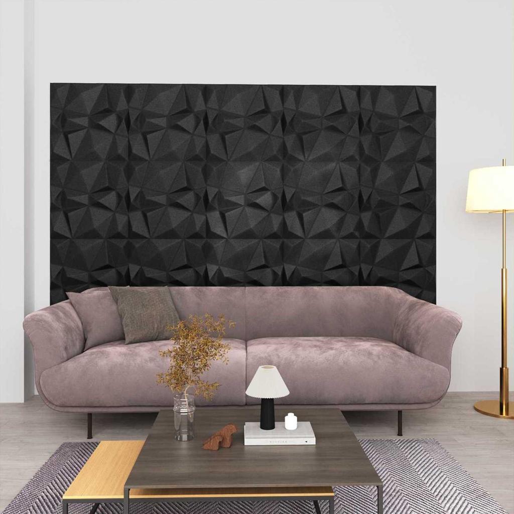 Wall Panels 12 pcs Diamond Black 50 x 50 cm XPS Foam
