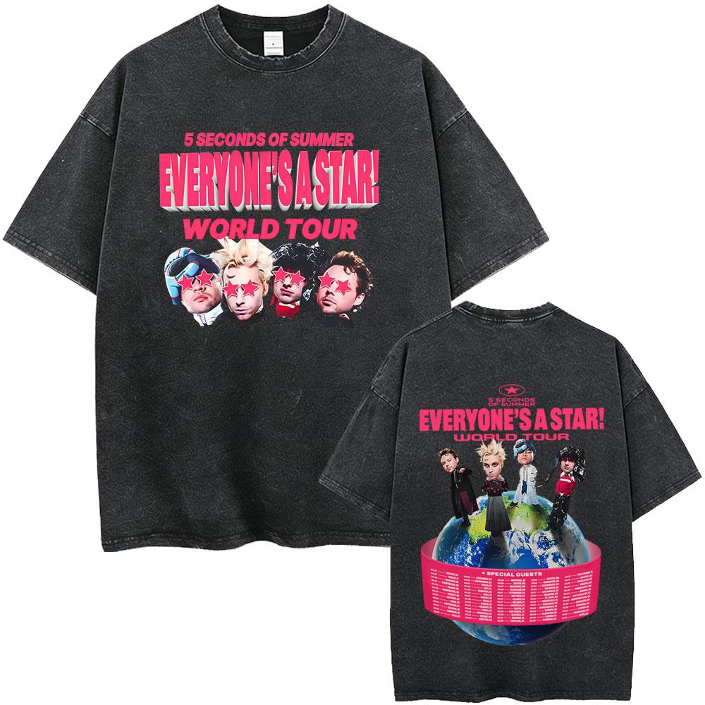 Washed Vintage 5 Seconds of Summer Everyones A Star World Tour 2026 Tshirt Men Women Clothing Pop Punk Rock Harajuku T Shirts