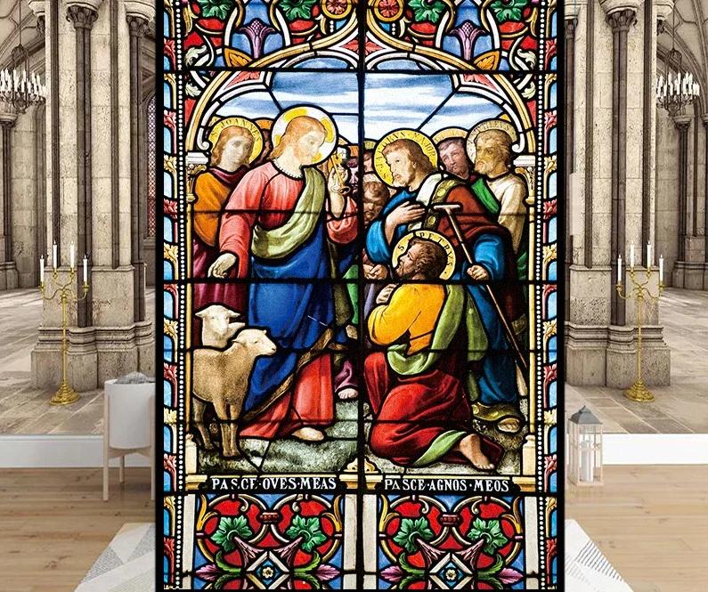 Stained Glass Window Stickers, Privacy Film, Church Style, Static Cling, Decorative Frosted Window Films, Customized Size