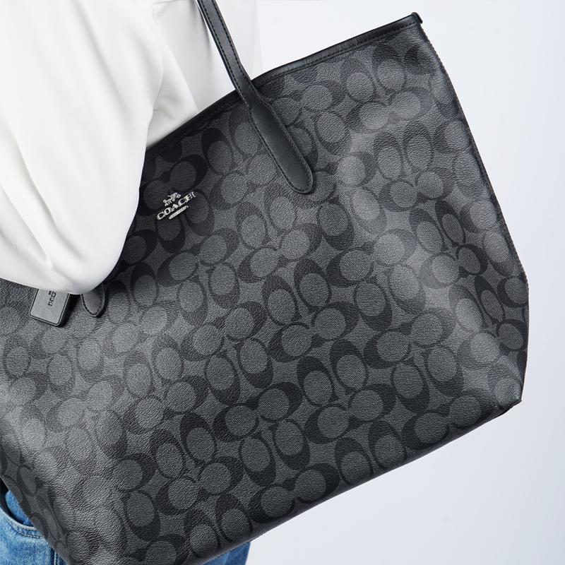 Coach City 33 Classic Monogram Chiusura a Bottone Borsa Tote Grande Capacità Donna tote Nero 5696-SVTSQ