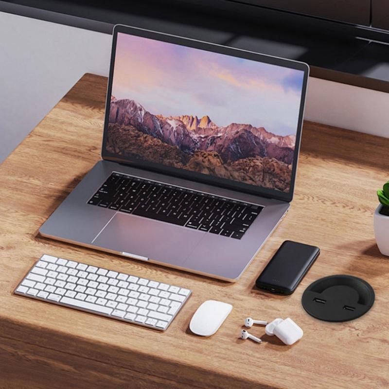 Round Wire Hole Cover Home Office Table Outlet Box Computer Desk Cord Grommet With 2 Port USB Cable Organization Case