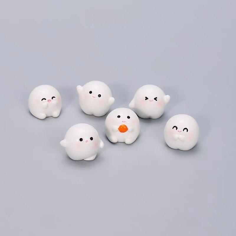 6pcs Cute White Little Tuan Tuan Car Ornament Car Dashboard Central Control Screen Resin Doll Decoration Anime Car Accessories
