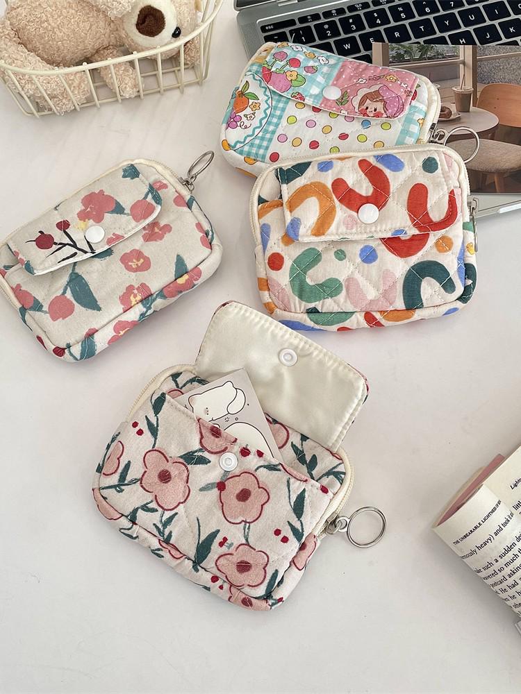 412221 Adorable Cartoon Floral Quilted Storage Bag, Document Holder, Coin Purse, & Card Organizer