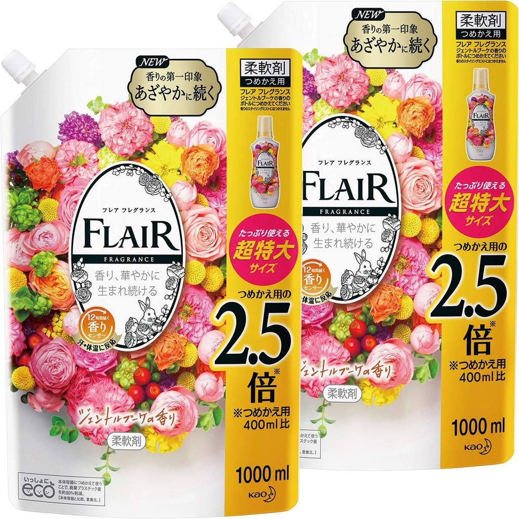 Flare Fragrance Gentle Bouquet Fabric Softener Large 1000ml X 2 [Bulk Purchase] & Refill, Capacity,