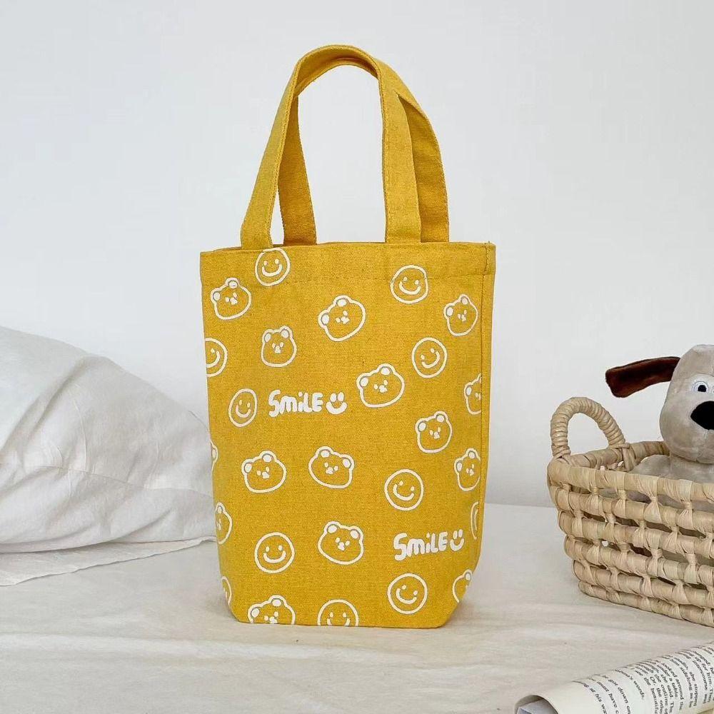 

Сумочка с изображением медведя из мультфильма, холщовая сумка с изображением медведя, мини-холщовая сумка, холщовая сумка, симпатичная сумка на запястье, переносная сумка для стакана воды жёлтый