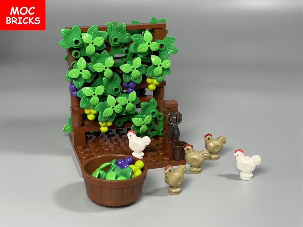MOC Cihličky Vesnice Farma Zeleninové Pole Sad Scéna Zvířata Rostliny Kvočinec Model Figurky Stavebnice Hračky Dárky
