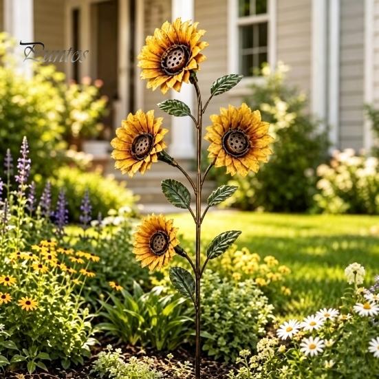 Hummingbird Feeder for Outdoors Vintage Sunflower Feeder, Metal Garden Stake Water Station, Decorative Pastoral Style Art Floral Bird Feeding Ornament