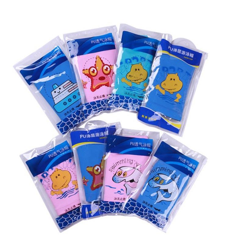 Children s PU swimming cap High elastic imitation leather Waterproof breathable Unisex student Middle and older children s cartoon PU swimming cap