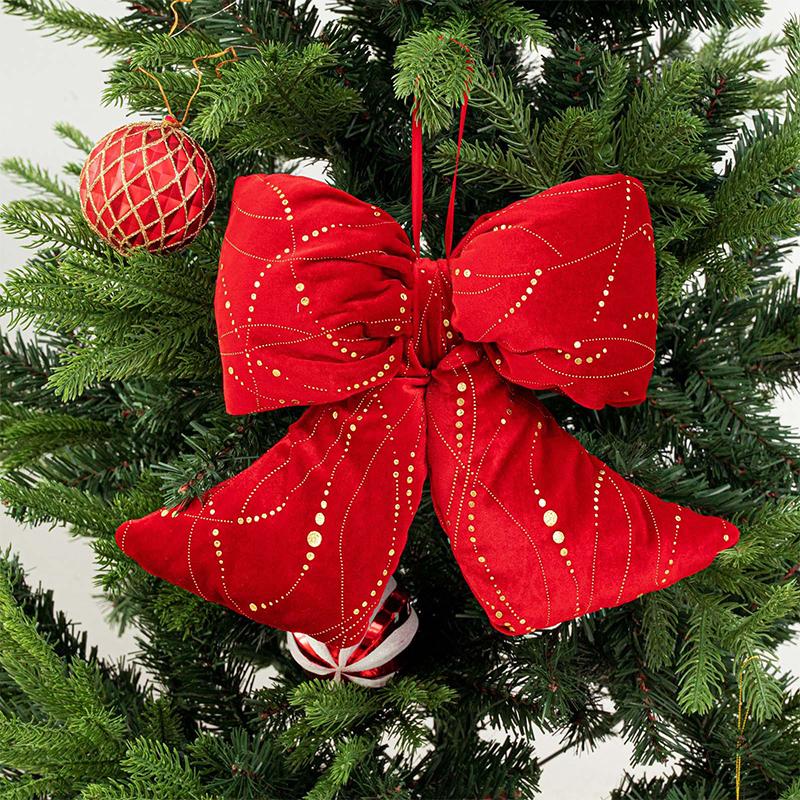 1PC Red Fireplace Bows with Glitter Surface Wreath Hanging Pendants Home Big Christmas Cloth Bows Ornaments Party 3 Sizes