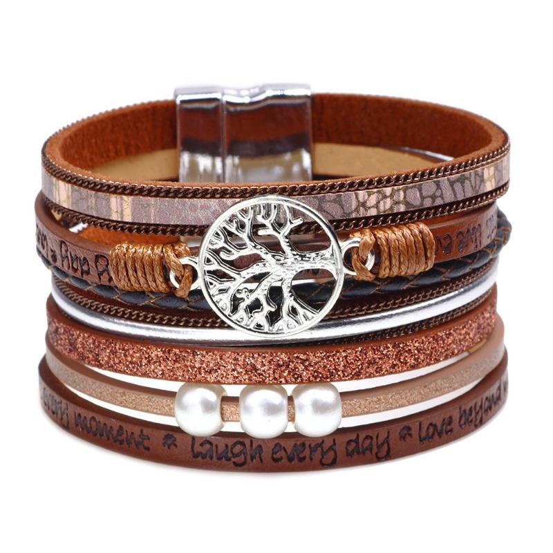 Boho Style Cross Bracelet, Light Luxury Micro-diamond Magnetic Buckle Bracelet, PU Leather Bracelet