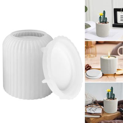 Bastelform, vielseitig, gestreift, runder Stil, Kerzenglas-Gießform mit Deckel, weiches, flexibles Silikonform-Set für Heimwerker