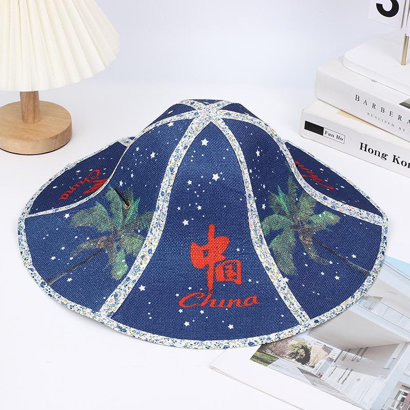 Hainan big edge hat straw hat foldable sunscreen sun hat outdoor fishing sunscreen non-woven folding double-layer hat