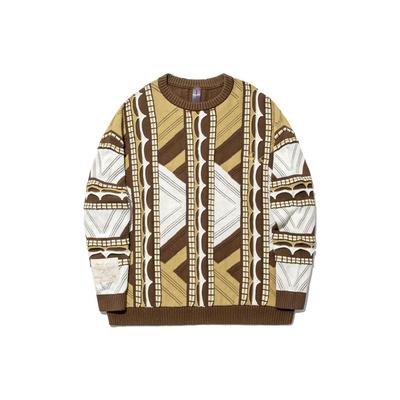 Li Ning X Bruce Lee Collaboration Kung Fu Series All Over Striped Crew Neck Pullover Sweater Men Sweater Clay-Brown AMBT237-1