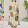 Women Plus Size Beige Green Brown Printed Two Piece Dress Set Round Neck Long Sleeve Cardigan Sleeveless Midi Dress
