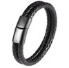Vintage Handwoven Black Leather Bracelet with High Quality Metal Buckle Suitable for Men\'s Personalized Charm Wristband Jewelry