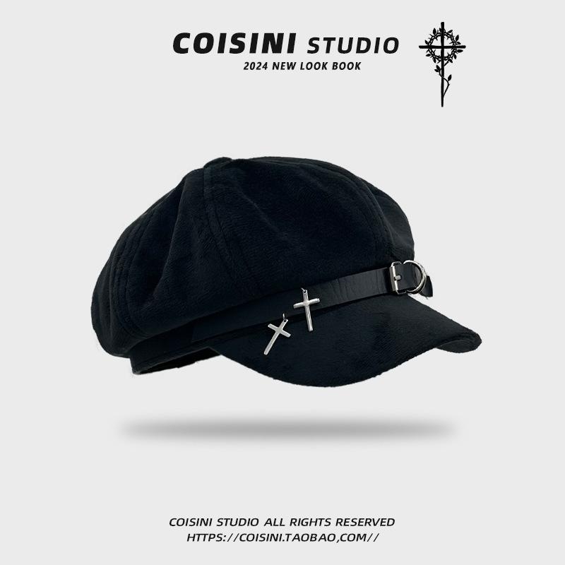 

Custom Women Harajuku Gothic Lolita Beret hat Cap Y2K Girl bow Punk handmake decorative Sun hats 56-58 cm чорний