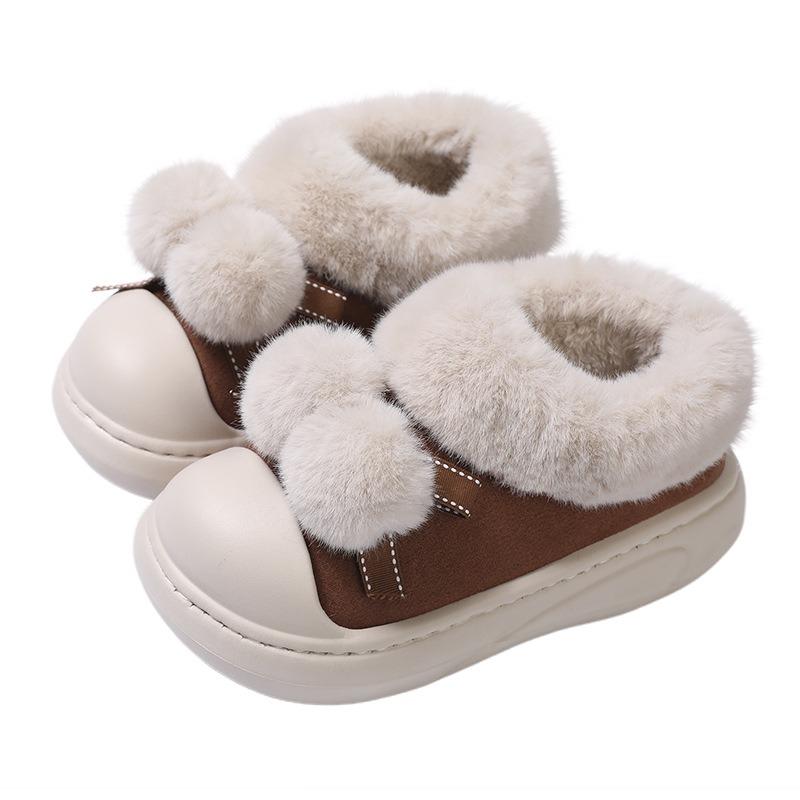 Cute cotton ball cotton slippers women's winter bag heel new thick-soled non-slip velvet warm outer wear cotton shoes women