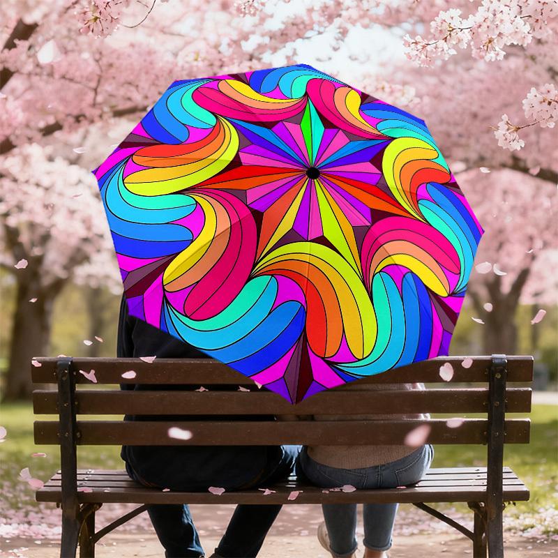 1pc Psychedelic Pattern Automatic Open/Close Umbrella with Windproof, 8-Rib Sturdy Canopy, Durable Ribs, Fashionable Design1211A