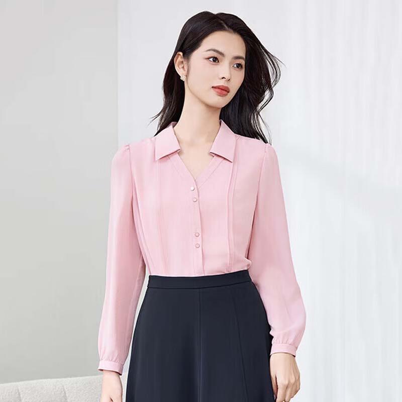 JESSIE Women s French Elegant V-Neck Long Sleeve Shirt M