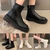 Mode Dam Konstläder Enfärgad Tjock Sula Platt Dragkedja Korta Stövlar Rund Tå Skor Stövlar för Kvinnor