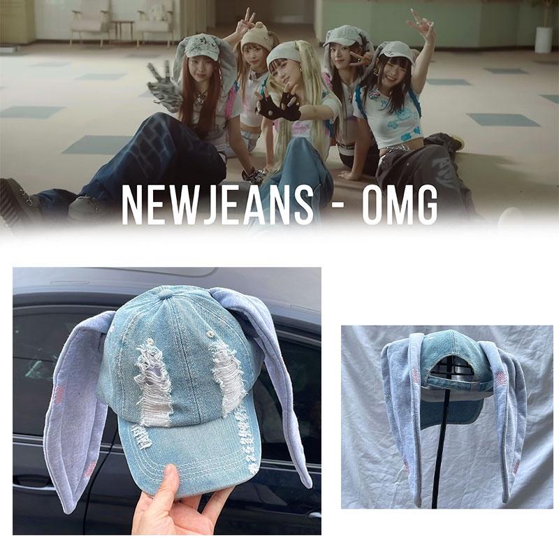 Omg Newjeans Hanni Danielle Round Top Baseball Cap With Rabbit Ears For Summer