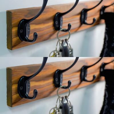 Coat Rack Wall Mount with 5 Black Hooks for Hanging Towels Wooden Wall Coat Rack for Bathroom Living Room Entryway Coat Hats