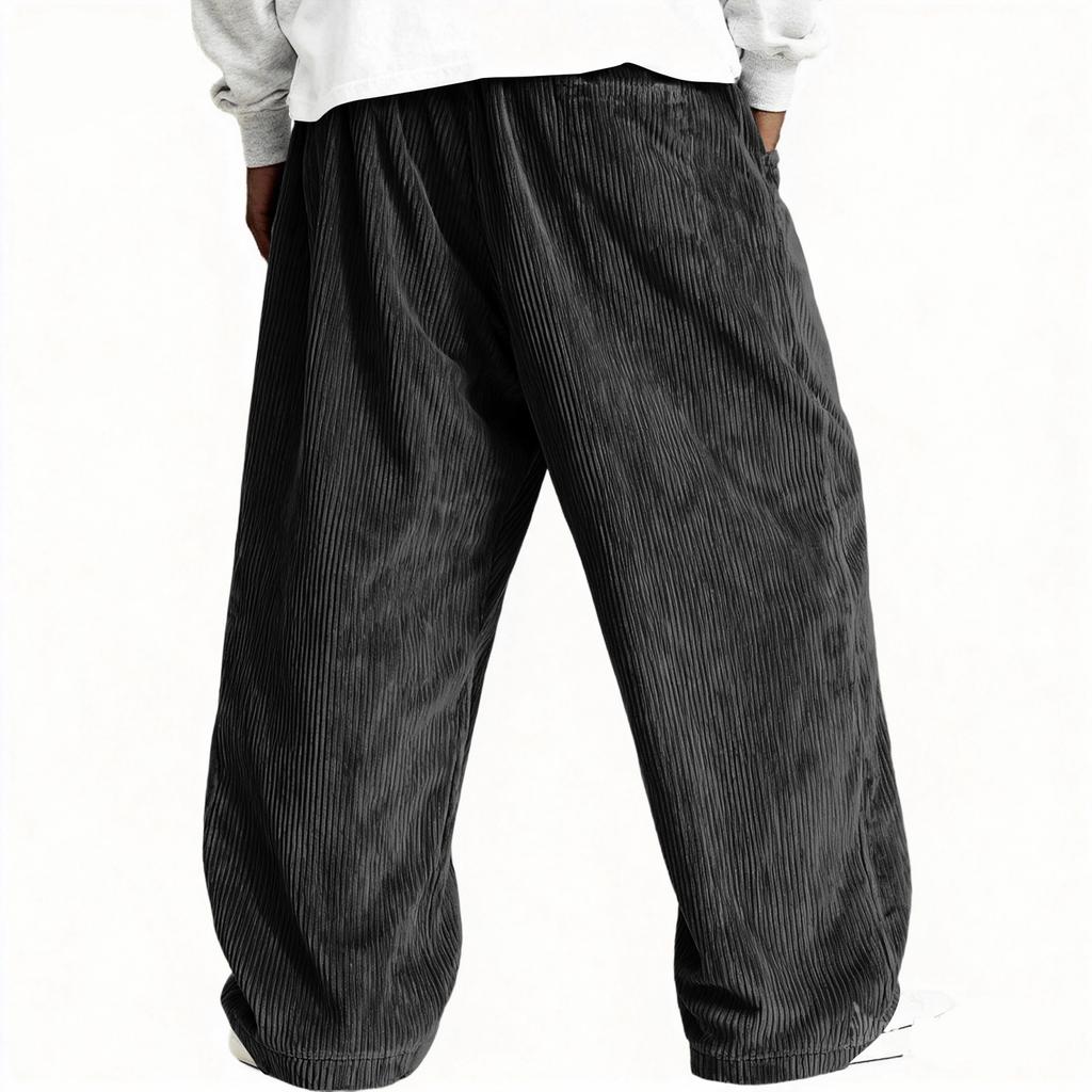 Men's Loose-fitting Color Drawstring Corduroy Casual Pants With Straight Leg