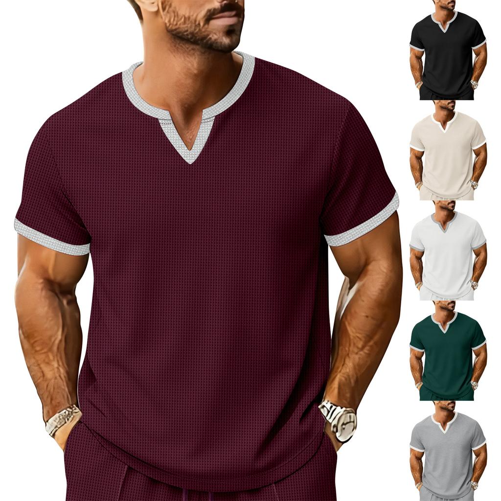 Men's Summer V-neck Top Casual Loose Short Sleeved Shirt