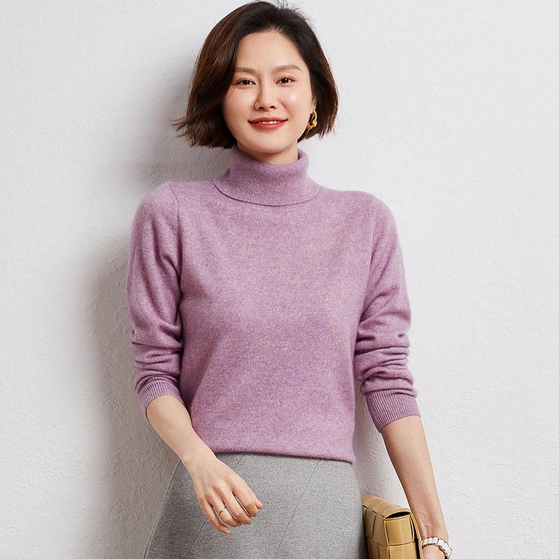 Women's High Neck Cashmere Sweater - Autumn/Winter Loose Knit Plus Size Pullover