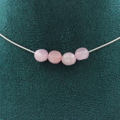 Stones and Minerals. Necklace of 4 Kunzite Beads from Brazil. Stainless Steel Chain Necklace Women Men. Customizable Size.