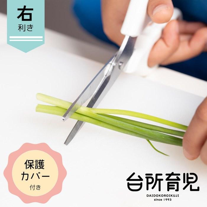Sun Craft Children's Kitchen Scissors, Right-Handed, with Cover, Made in Japan, DI-103, White