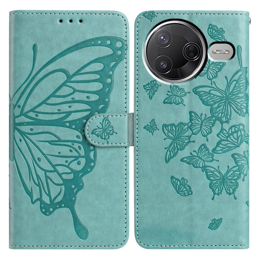 Brieftasche Hülle für Xiaomi Redmi K80 5G/Poco F7 Pro 5G PU-Leder Handyhülle mit Schmetterlingsaufdruck und Trageband