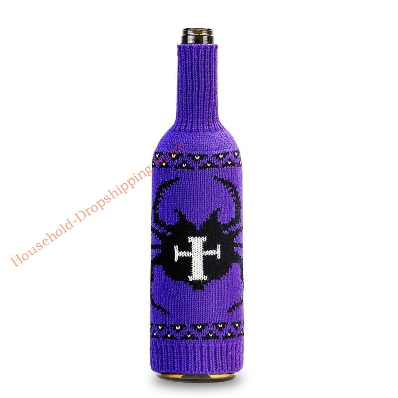85AD Knitted Halloween Wine Bottle Cover Witch Pumpkin Homes Decor Bottle Bags