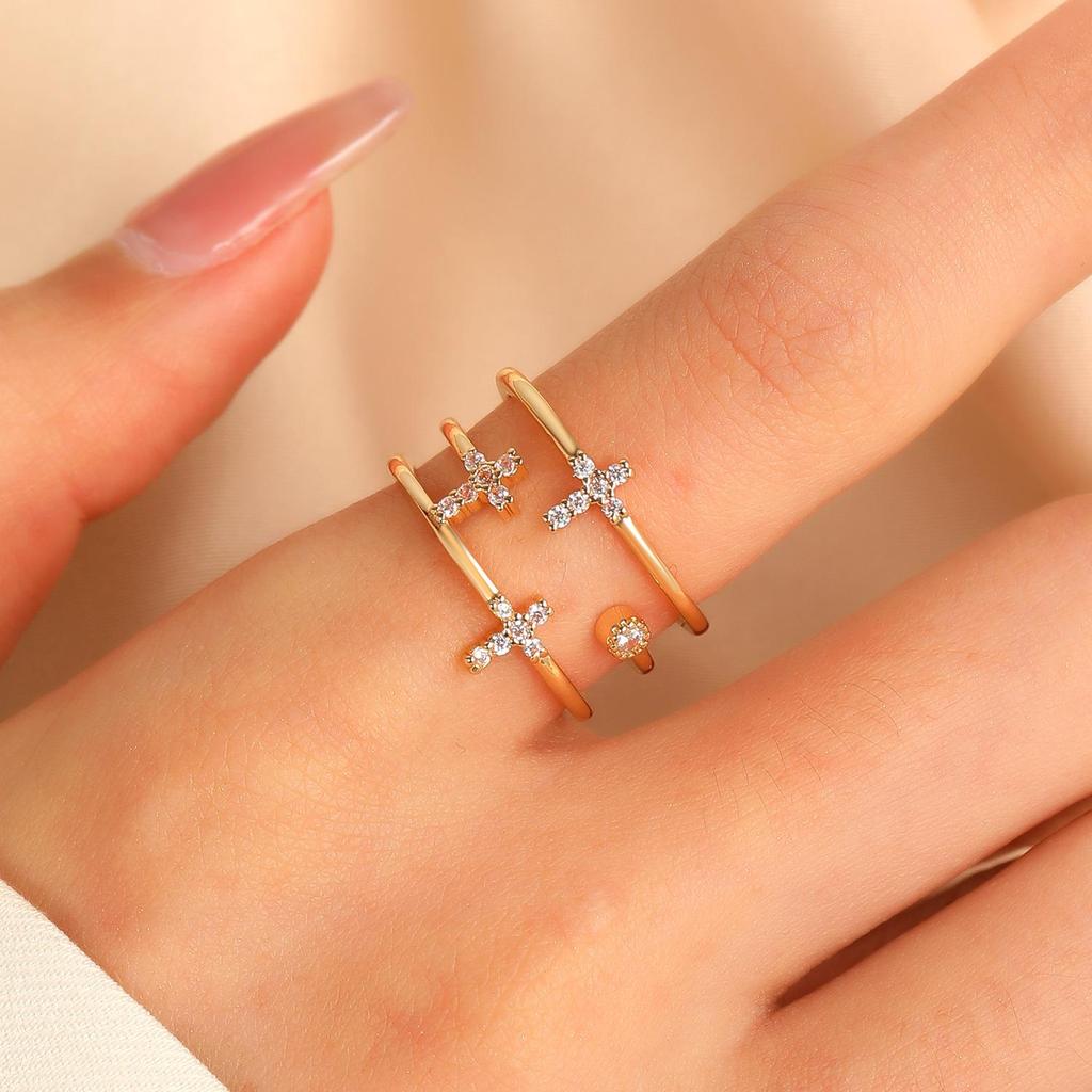 Doppelkreuz Mehrschichtiger Offener Ring: Europäisches & Amerikanisches Nischendesign für Frauen - Luxuriöse High-End-Accessoires