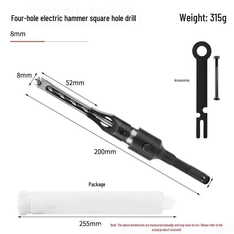 Electric Hammer Square Shank Drill Bit for Woodworking - Two Holes & Grooves
