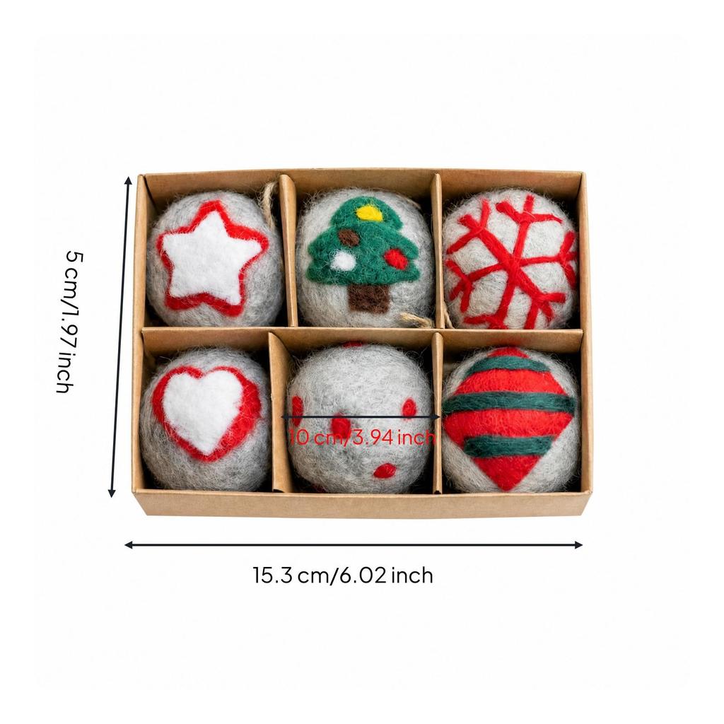 6 Pieces Felt Christmas Tree Ornament Embroidered Ball with
