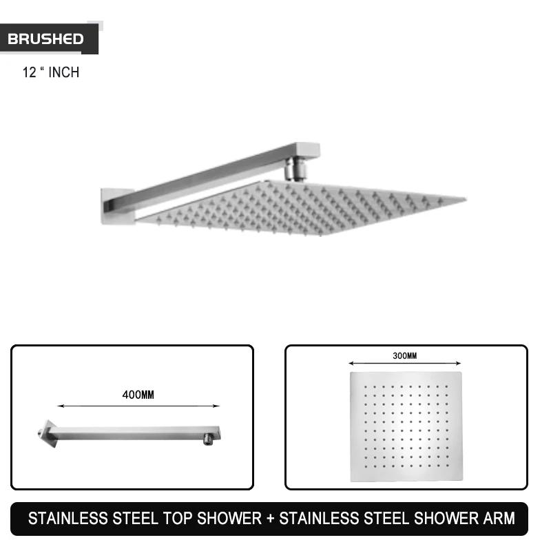 Black Chrome Brushed Gold Grey Square Rain Shower Head Ultrathin 8 10 12 Inch Choice Bathroom Wall Mount Shower Arm Top Spraying