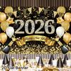 2026 Happy New Year Backdrop Banner Fireworks Black Gold New Year Celebrations Christmas Party Photo Background Decoration Gifts
