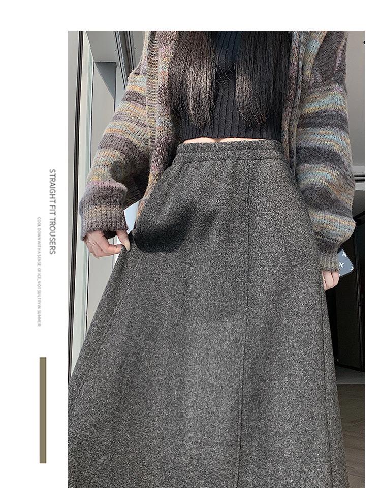 Deep Gray Woolen High Waist A-line Ruffle Skirt for Women - Autumn/Winter Collection