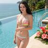 Set Bikini Triunghiular cu Dungi și Tanga pentru Femei Sexy cu Gât Legat Costum de Baie String Două Piese Costum de Baie Indraznet pentru Piscină Plajă