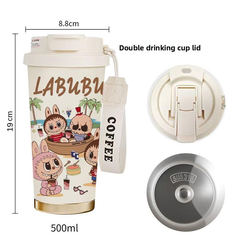 Coffee Cup 316 Stainless Steel Thermos Cup High Value Men's and Women's Water Cup Cartoon Double Drinking Straw Cup