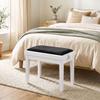Piano Bench Height-Adjustable Piano Stool with Padded Cushion, Velvet Look, Legs Made of Rubberwood White