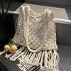 Handmade Cotton Thread Woven Bag 2025 Summer New Simple Foreign Style Shoulder Armpit Bag Straw Woven Bag Hollow Beach Bag