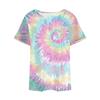 T-shirt décontracté à manches courtes et col en V pour femme, grande taille, imprimé tie-dye, avec poches
