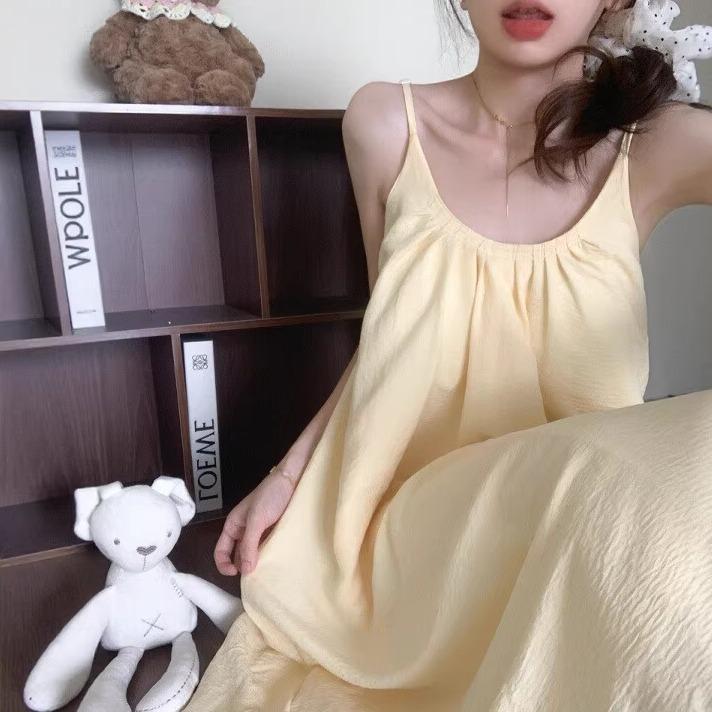 

Cute and sweet summer long nightgown with chest pad women s new sexy new pajamas can be worn outside pure loungewear XXL