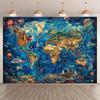2D Fantasy World Map Backdrop with Landmarks & Animals, Blue Ocean Style Background for Room Decor