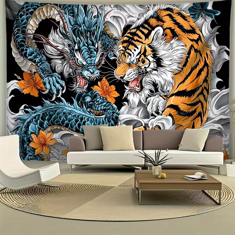 

2D Dragon and Tiger Tapestry Japanese Tattoo Style Wall Hanging Decor 47.2x31.5inch/120*80cm